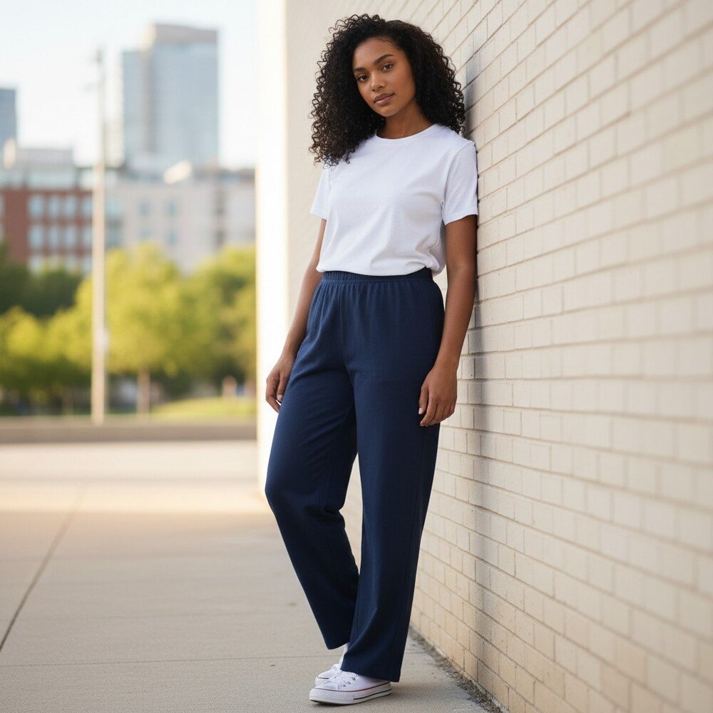 White Stag Women's Navy Blue Elastic Waist Pull on Pants Size 16/18 Petite